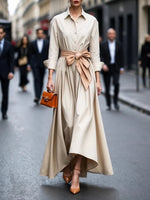 Annika Long Sleeve Tie Belt Maxi Shirt Dress