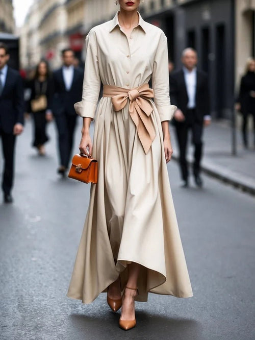 Annika Long Sleeve Tie Belt Maxi Shirt Dress