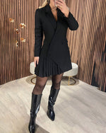 Katharina Long-Sleeve Pleated-Skirt Blazer Dress