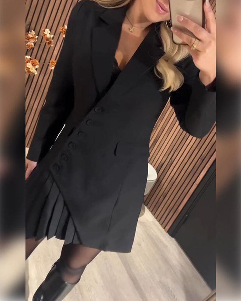 Katharina Long-Sleeve Pleated-Skirt Blazer Dress