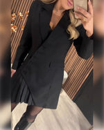 Katharina Long-Sleeve Pleated-Skirt Blazer Dress