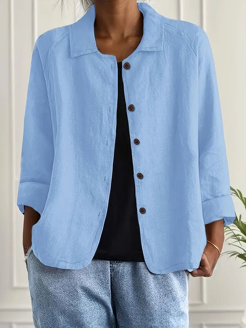 Lena Relaxed Fit Collared Button-Front Blazer