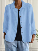 Lena Relaxed Fit Collared Button-Front Blazer