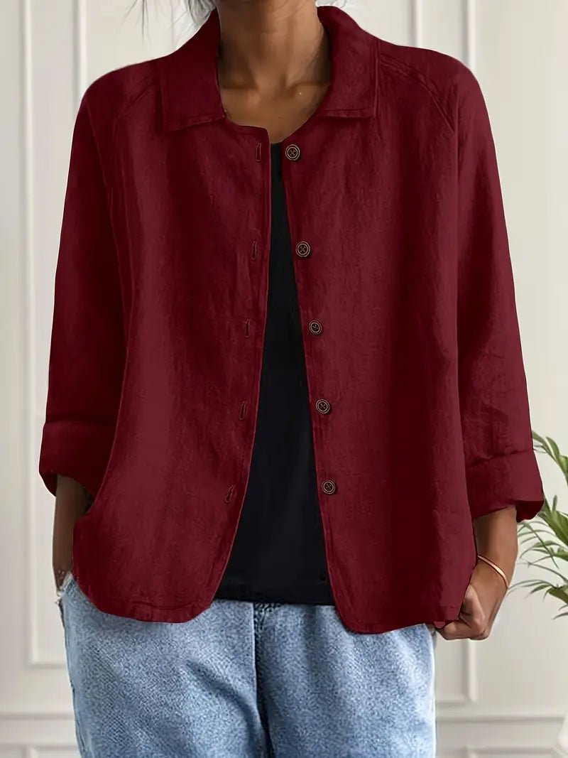 Lena Relaxed Fit Collared Button-Front Blazer