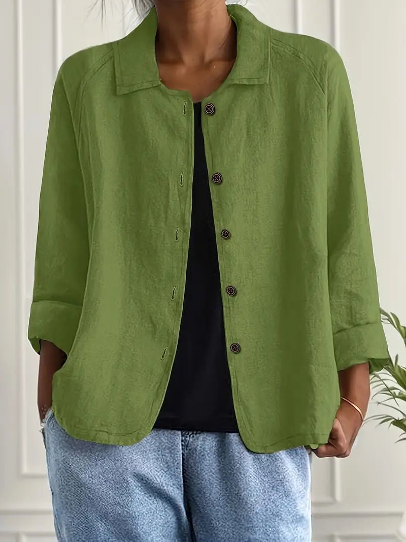 Lena Relaxed Fit Collared Button-Front Blazer