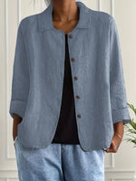 Lena Relaxed Fit Collared Button-Front Blazer