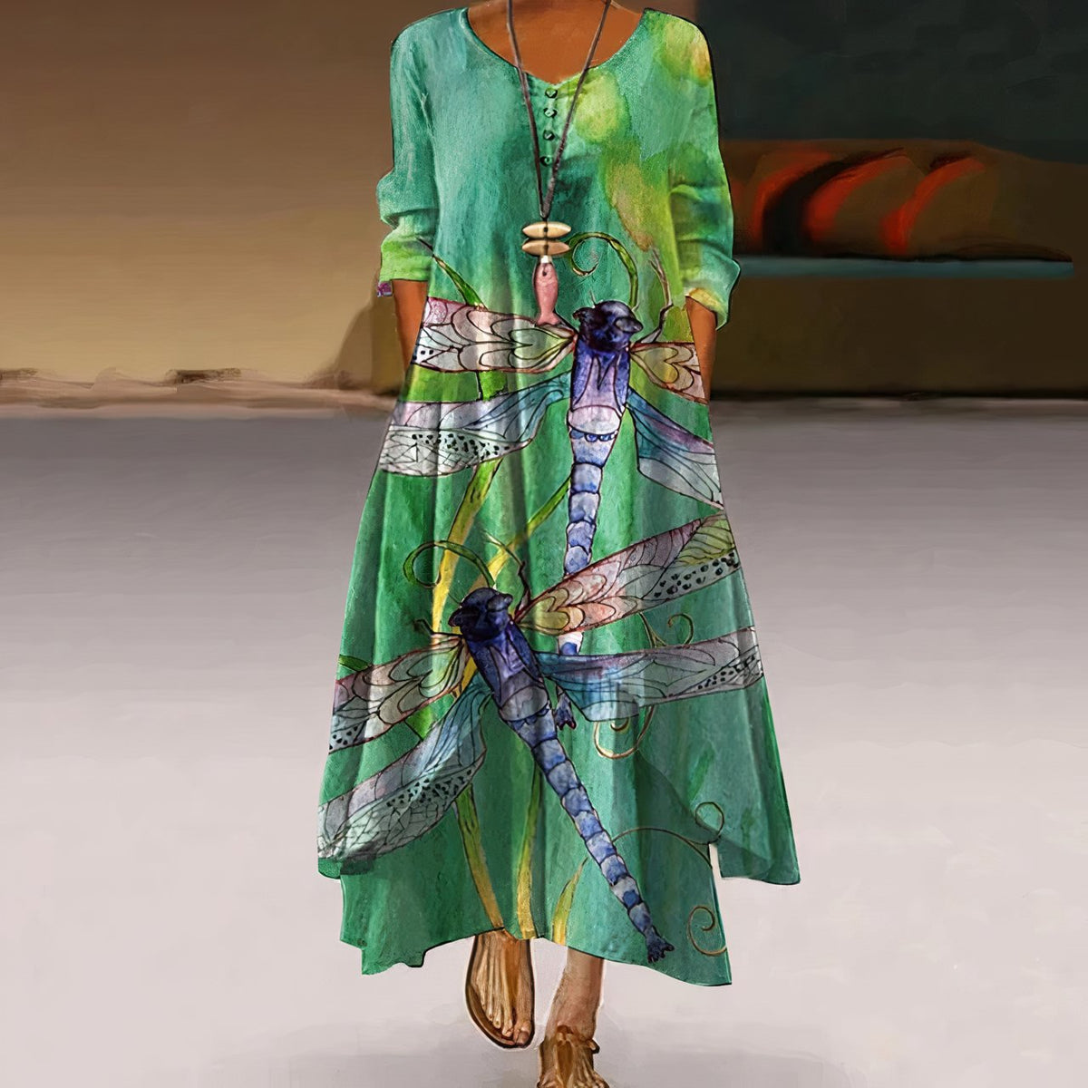 Katharina Long-Sleeve Floral Print Maxi Dress