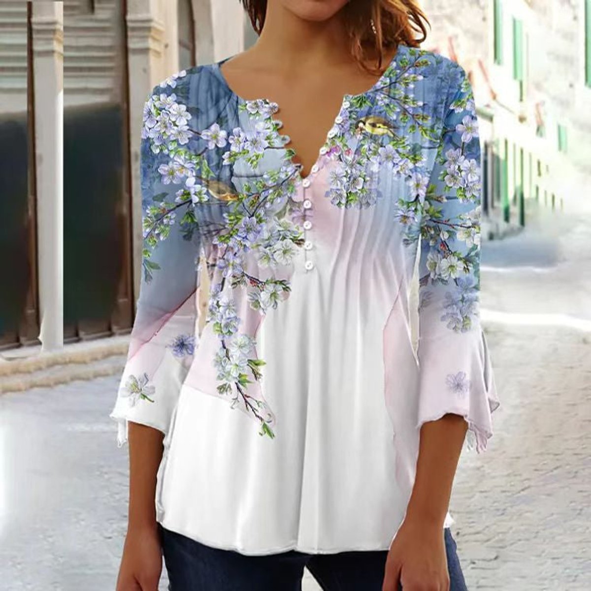 Charlotte Floral Henley Blouse