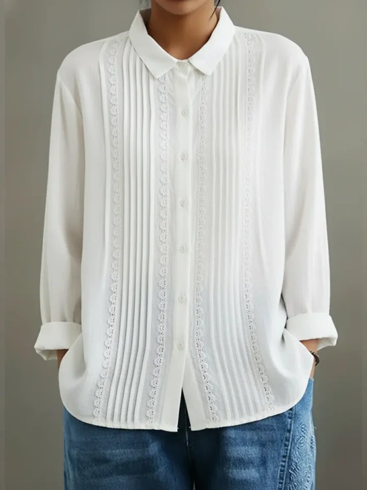 Charlotte Lace Trim Pleated Front Blouse