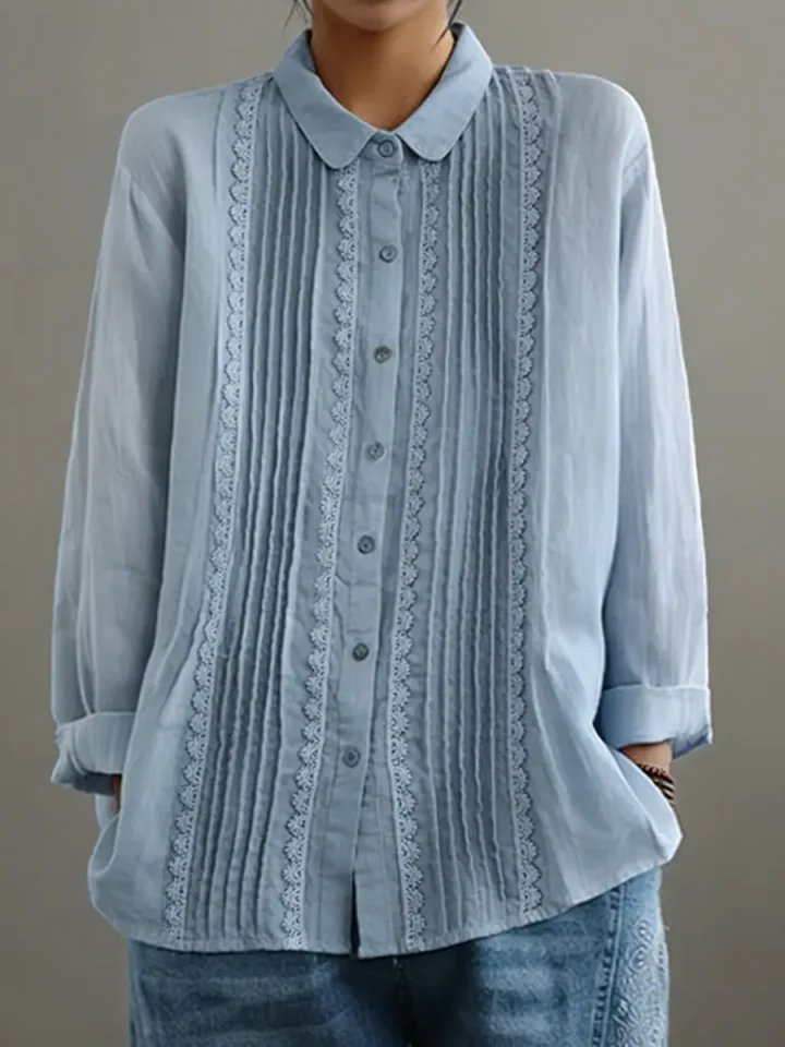Charlotte Lace Trim Pleated Front Blouse