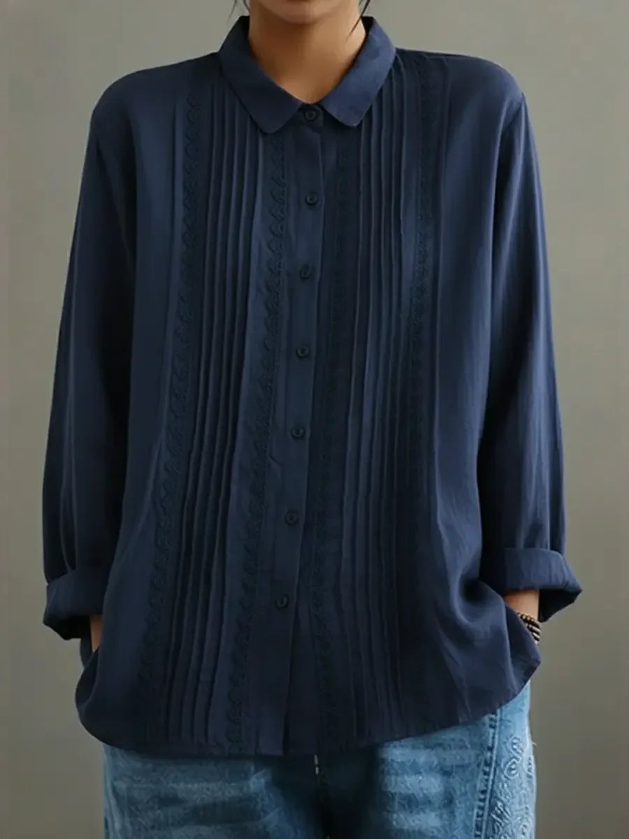 Charlotte Lace Trim Pleated Front Blouse