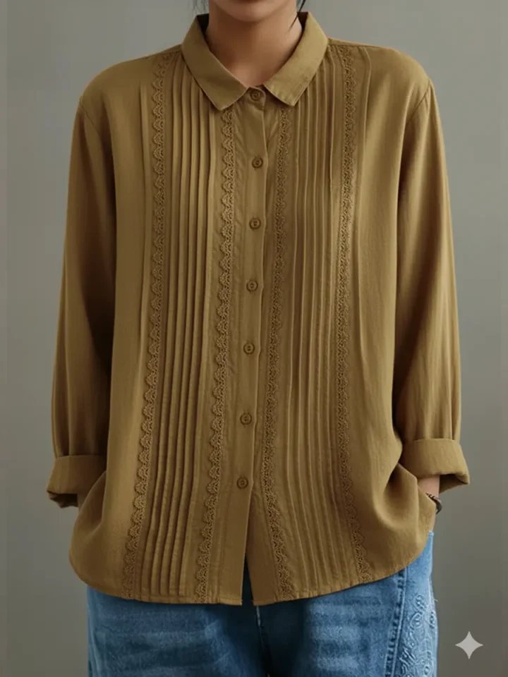 Charlotte Lace Trim Pleated Front Blouse