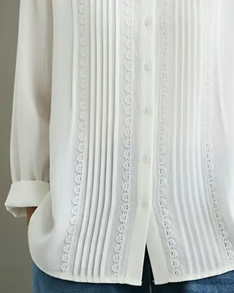 Charlotte Lace Trim Pleated Front Blouse