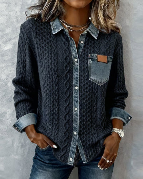 Sophie Cable Knit Denim Patchwork Blouse