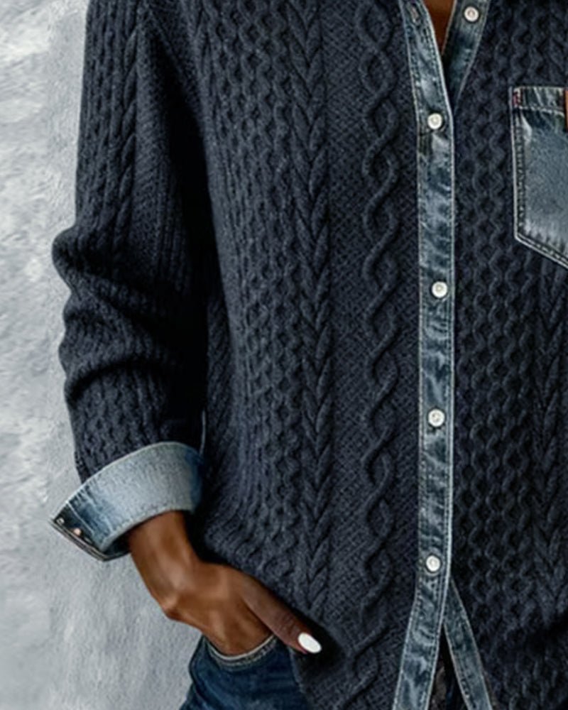 Sophie Cable Knit Denim Patchwork Blouse