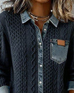 Sophie Cable Knit Denim Patchwork Blouse