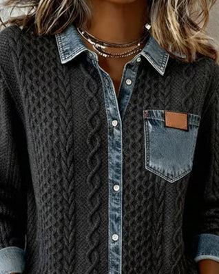 Sophie Cable Knit Denim Patchwork Blouse