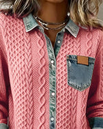 Sophie Cable Knit Denim Patchwork Blouse