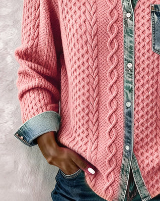 Sophie Cable Knit Denim Patchwork Blouse