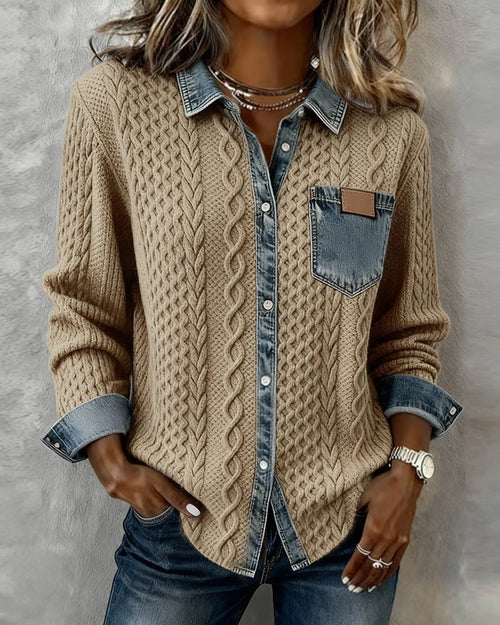Sophie Cable Knit Denim Patchwork Blouse