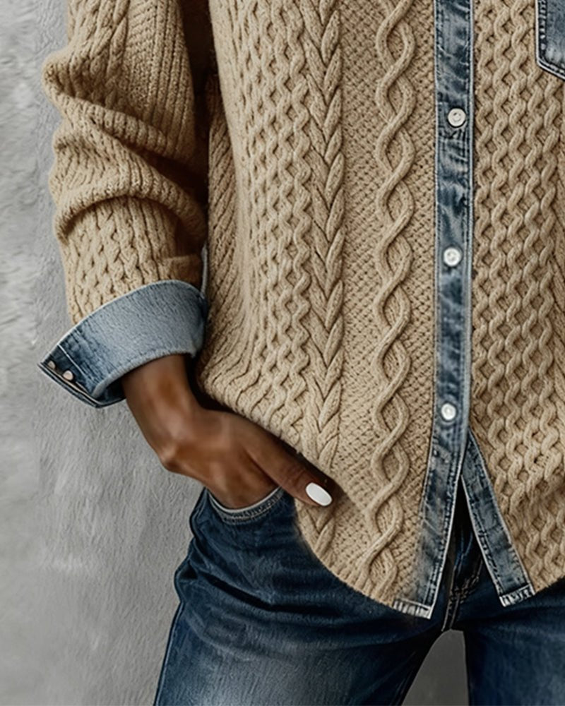 Sophie Cable Knit Denim Patchwork Blouse