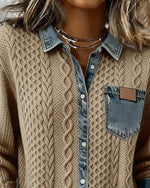 Sophie Cable Knit Denim Patchwork Blouse
