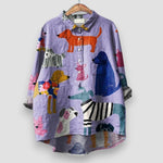 Luisa Long-Sleeve Shirt Blouse with Dog Print