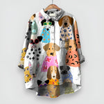 Luisa Long-Sleeve Shirt Blouse with Dog Print