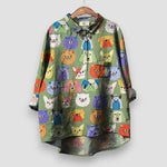 Luisa Long-Sleeve Shirt Blouse with Dog Print