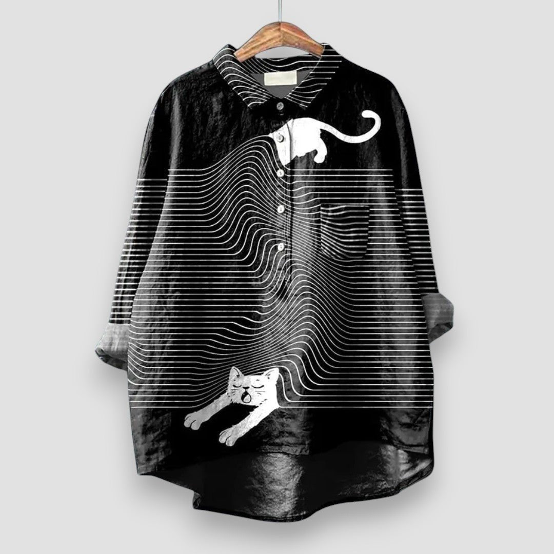 Luisa Long-Sleeve Shirt Blouse with Dog Print