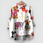 Luisa Long-Sleeve Shirt Blouse with Dog Print