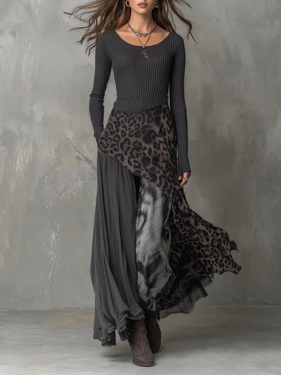 Amelie Leopard Print Ribbed Maxi Dress