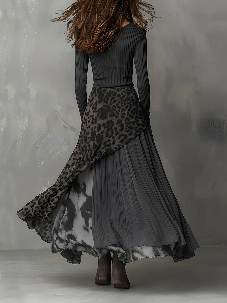 Amelie Leopard Print Ribbed Maxi Dress