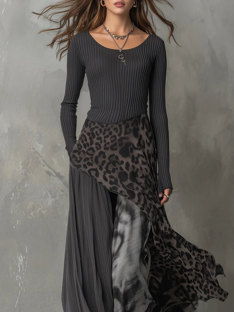 Amelie Leopard Print Ribbed Maxi Dress