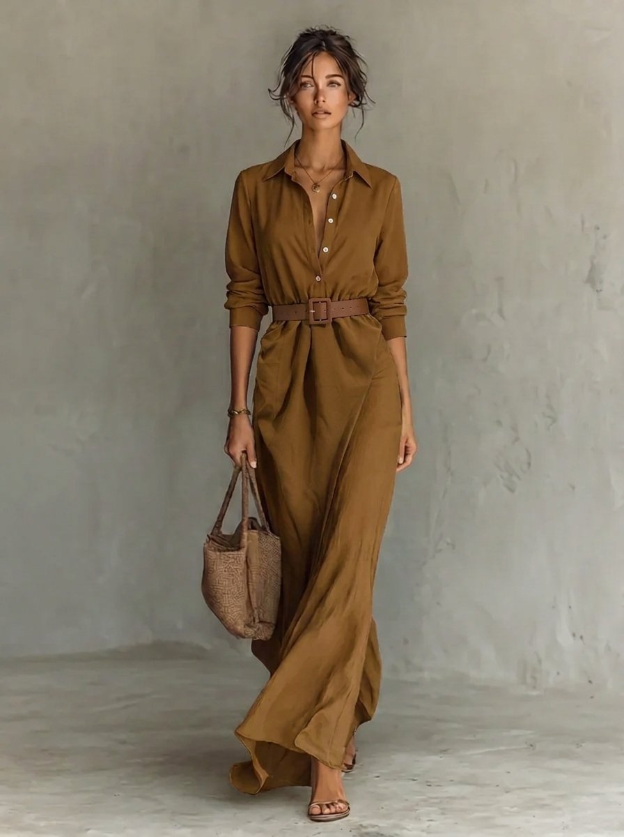 Katharina Belted Long Sleeve Maxi Dress