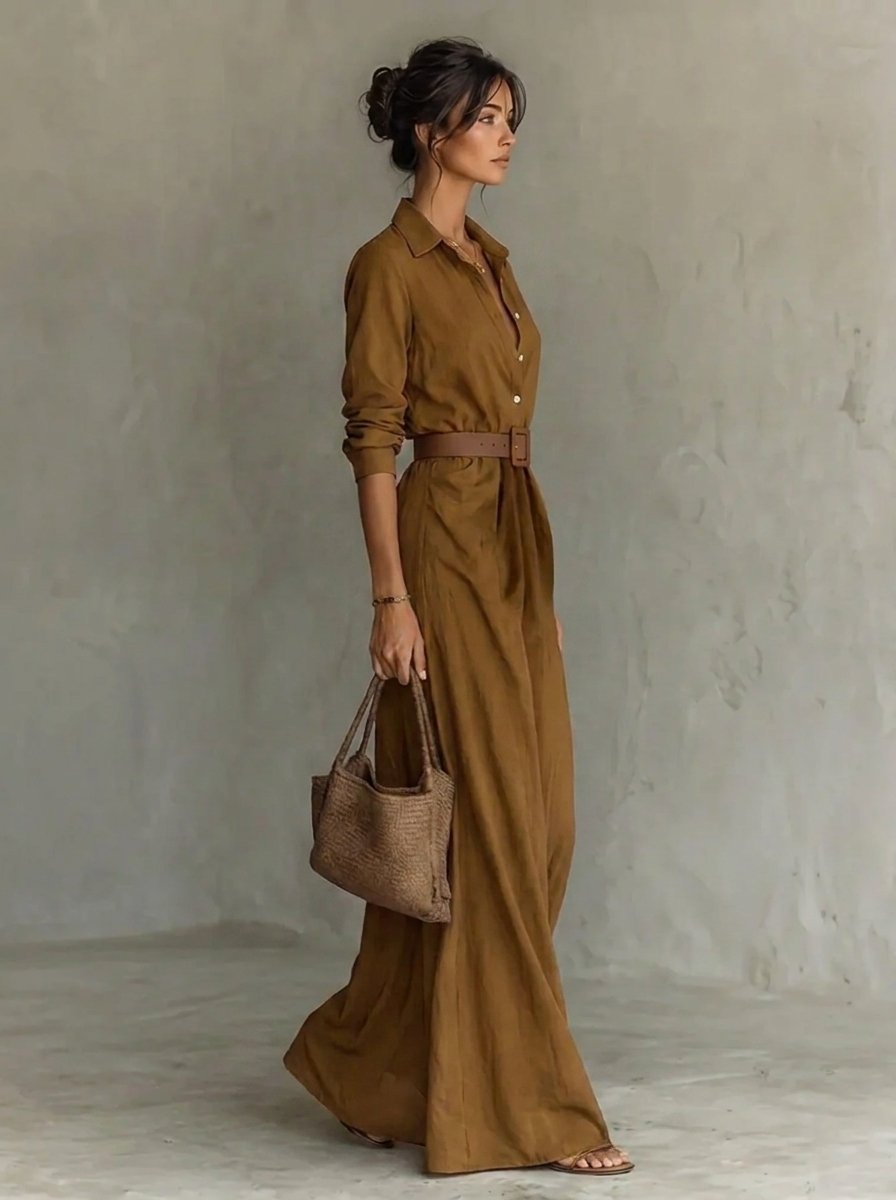 Katharina Belted Long Sleeve Maxi Dress