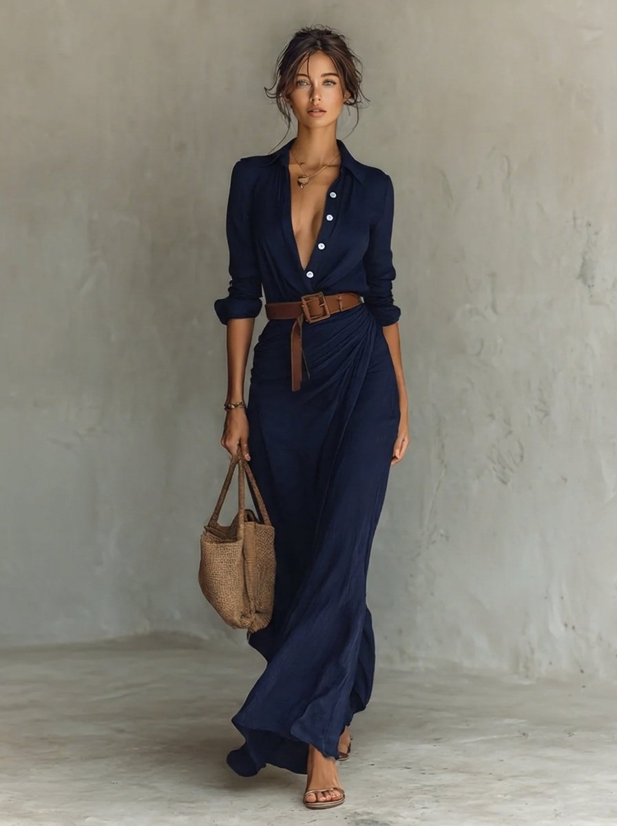 Katharina Belted Long Sleeve Maxi Dress