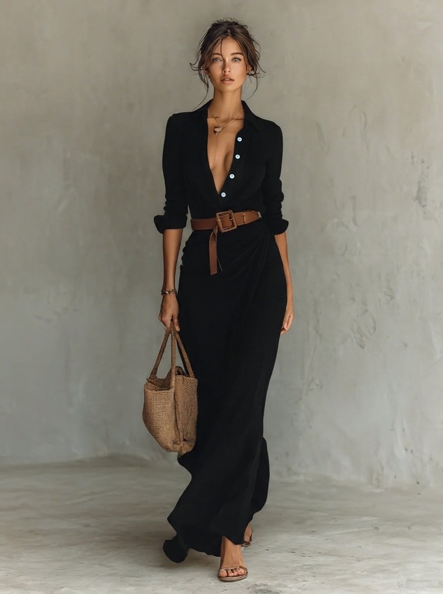 Katharina Belted Long Sleeve Maxi Dress