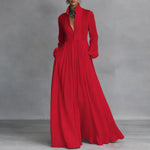 Sophie Stand Collar Flowy Maxi Shirt Dress