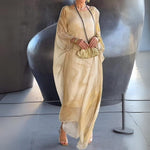 Sophie Long-Sleeve Flowing Crewneck Maxi Evening Dress