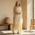 Sophie Long-Sleeve Flowing Crewneck Maxi Evening Dress