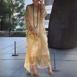 Sophie Long-Sleeve Flowing Crewneck Maxi Evening Dress