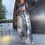 Sophie Long-Sleeve Flowing Crewneck Maxi Evening Dress