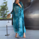 Sophie Long-Sleeve Flowing Crewneck Maxi Evening Dress