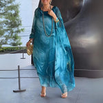 Sophie Long-Sleeve Flowing Crewneck Maxi Evening Dress