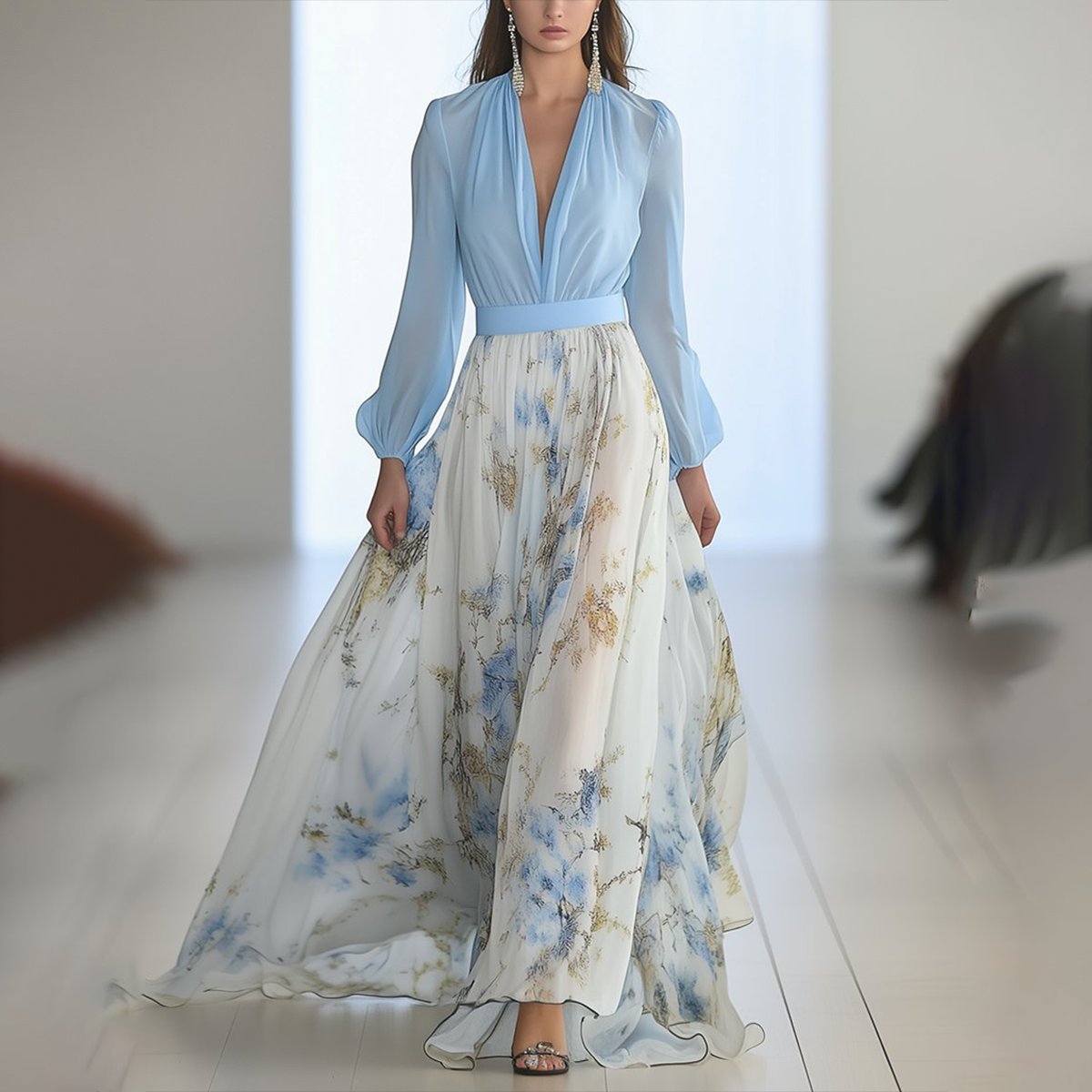 Marlene Floral Chiffon A-Line Maxi Dress