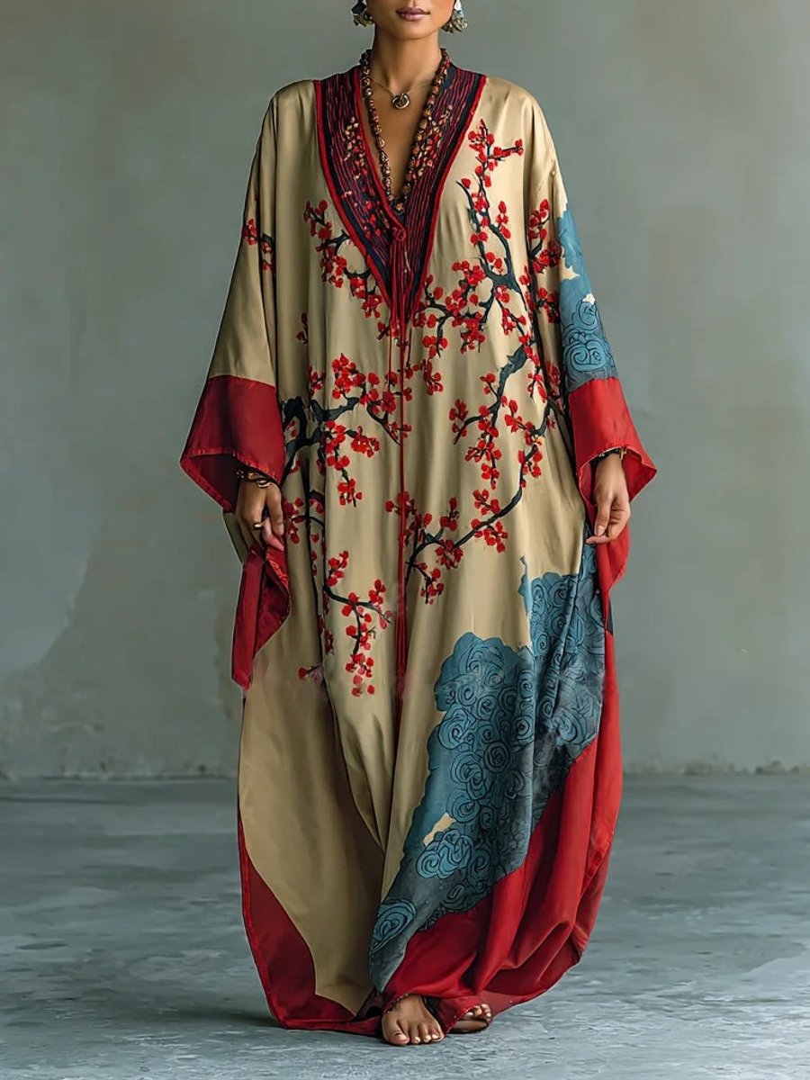 Amelie Plum Blossom Batwing Sleeve Maxi Dress