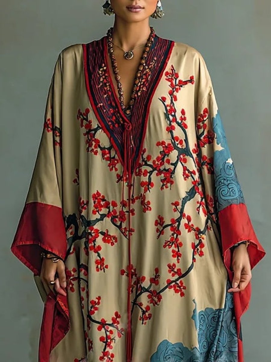 Amelie Plum Blossom Batwing Sleeve Maxi Dress