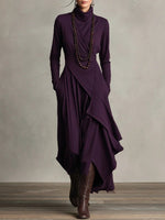 Luisa Long-Sleeve Turtleneck Maxi Dress with Asymmetric Hem