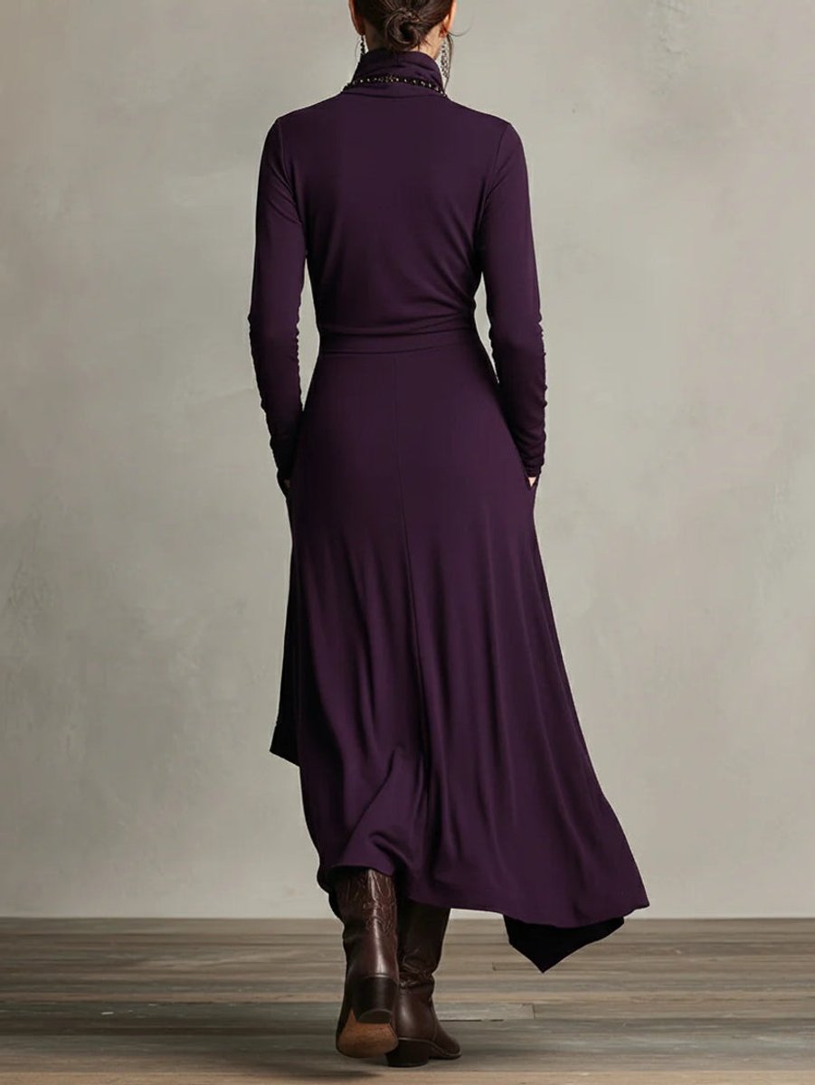 Luisa Long-Sleeve Turtleneck Maxi Dress with Asymmetric Hem
